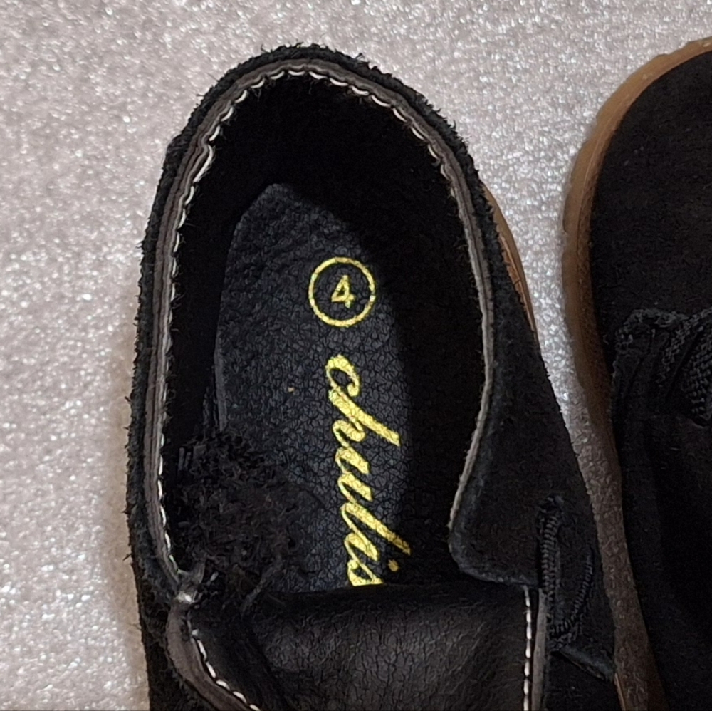 Black Suede Toddler Booties with Tan Soles - Picture 6 of 6
